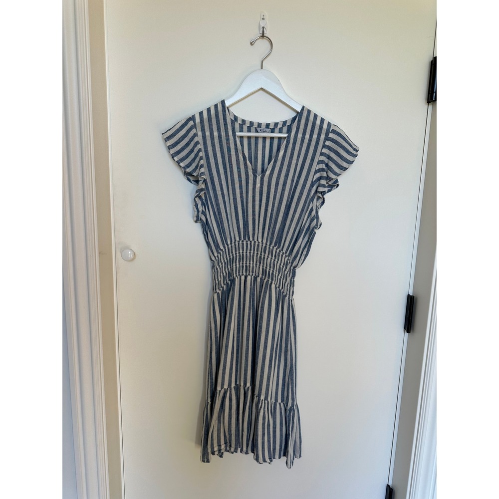 Rails Striped V Neck Smocked Waist Flutter Sleeve Tiered Midi Dress XS